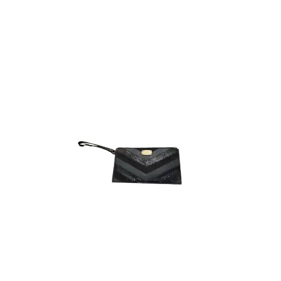 Michael Kors Wallet Black Jet Set Saffiano Snake Leather|Suede Clutch Wristlet - Picture 1 of 11